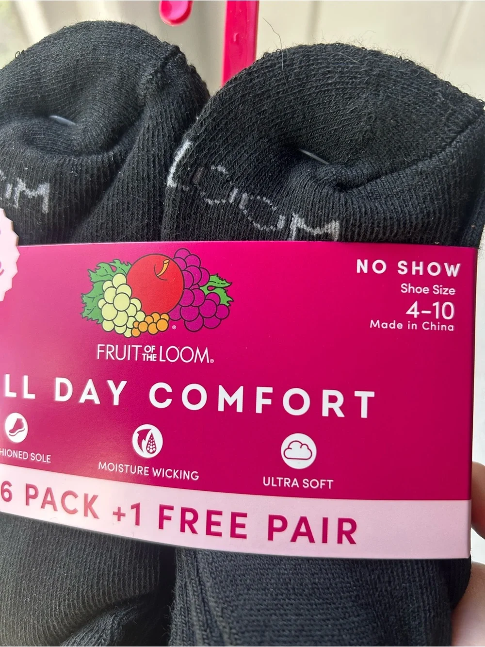 Fruit of the Loom Black No-Show Athletic Socks (6 Pack + 1 Free)